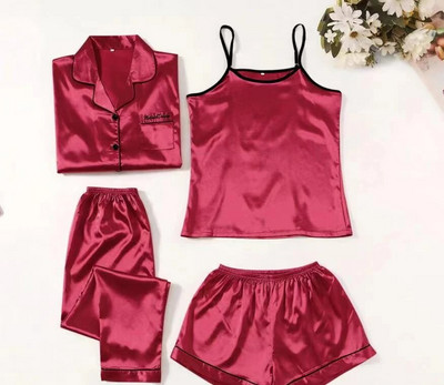 Naiste pidžaamakomplektid Satiinist magamisriided, siidist, 4 osast öörõivad, pidžaamarihmaga, pitsiga magamispidžaama rinnapatjadega