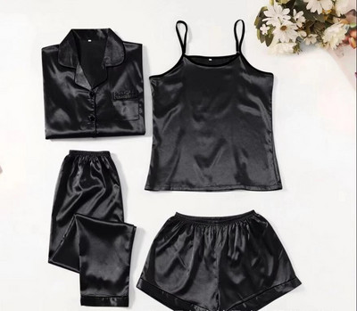 Naiste pidžaamakomplektid Satiinist magamisriided, siidist, 4 osast öörõivad, pidžaamarihmaga, pitsiga magamispidžaama rinnapatjadega