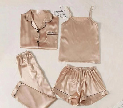 Naiste pidžaamakomplektid Satiinist magamisriided, siidist, 4 osast öörõivad, pidžaamarihmaga, pitsiga magamispidžaama rinnapatjadega