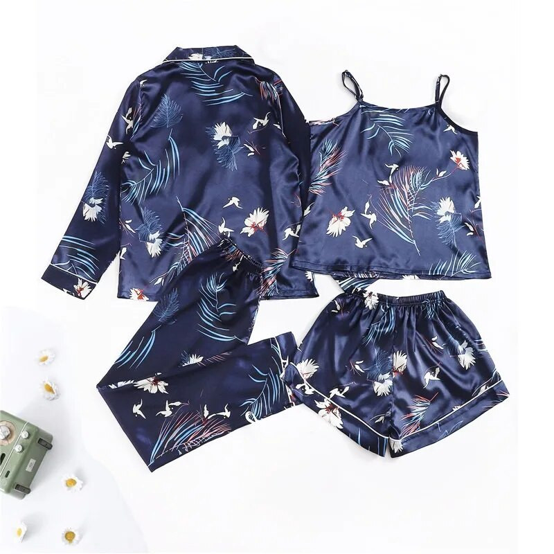 Naiste pidžaamakomplektid Satiinist magamisriided, siidist, 4 osast öörõivad, pidžaamarihmaga, pitsiga magamispidžaama rinnapatjadega