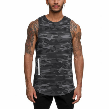 XISHA Running Vest Men Gym Sport Tank Top Καμουφλάζ Fitness Tshirt Mesh Γρήγορο στέγνωμα Αντρικές μπλούζες γυμναστικής