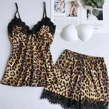 Нова модна дамска пижама с леопардов принт на точки, комплект от четири дамски нощница, бельо, халати, бельо, спално облекло, секси