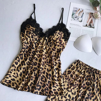 Нова модна дамска пижама с леопардов принт на точки, комплект от четири дамски нощница, бельо, халати, бельо, спално облекло, секси