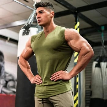 Απλό βαμβακερό λαιμόκοψη V-λαιμόκοψη Fitness Tank Top Ανδρικό καλοκαιρινό μυϊκό γιλέκο γυμναστικής Αμάνικο πουκάμισο Bodybuilding Αθλητικά Singlet