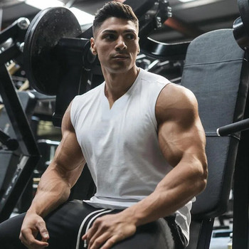 Απλό βαμβακερό λαιμόκοψη V-λαιμόκοψη Fitness Tank Top Ανδρικό καλοκαιρινό μυϊκό γιλέκο γυμναστικής Αμάνικο πουκάμισο Bodybuilding Αθλητικά Singlet