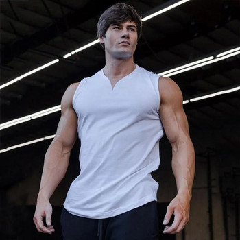 Απλό βαμβακερό λαιμόκοψη V-λαιμόκοψη Fitness Tank Top Ανδρικό καλοκαιρινό μυϊκό γιλέκο γυμναστικής Αμάνικο πουκάμισο Bodybuilding Αθλητικά Singlet