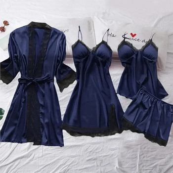 Αρχική Ανοιξιάτικη ρόμπα Nighties Sleep Cami Gown Nightwear Σετ δαντέλα Μεταξωτές πιτζάμες Νυχτικό με λαιμόκοψη V γυναικεία πιτζάμα σατέν