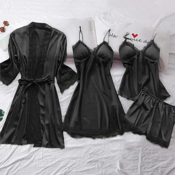 Αρχική Ανοιξιάτικη ρόμπα Nighties Sleep Cami Gown Nightwear Σετ δαντέλα Μεταξωτές πιτζάμες Νυχτικό με λαιμόκοψη V γυναικεία πιτζάμα σατέν