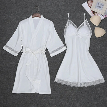 Σέξι γυναικεία νυχτερινή ρόμπα λουράκι τοπ κοστούμι πιτζάμες Καλοκαιρινό Two Piec Sleepwear Σετ casual Home Wear Nightwear Sleep Kimono Bath gown