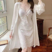 Seksuali suknelė Moteriškas naktinis marškinys Vasarinis plonas, plonas nėriniais pakabinamas naktinis dviejų dalių komplektas Prancūziška pižama suknelė su krūtinės ląstele Home