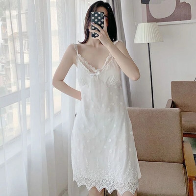 Seksuali suknelė Moteriškas naktinis marškinys Vasarinis plonas, plonas nėriniais pakabinamas naktinis dviejų dalių komplektas Prancūziška pižama suknelė su krūtinės ląstele Home