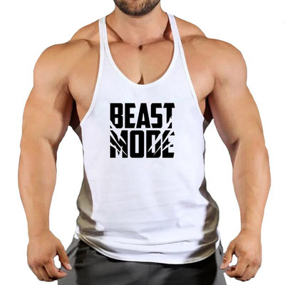 Beast Mode Lenjerie de corp pentru bărbați, maieu din bumbac, pentru bărbați, îmbrăcăminte sport, bodybuilding, vestă de alergare, fără mâneci, maiou pentru bărbați