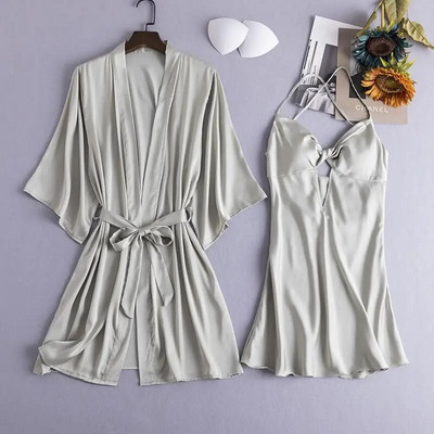 Naiste seksikas kimono hommikumantli komplektid V-kaelusega öösärk Hommikumantel Pruudi pesu Magamissärkid M-XL magamisriided Öörõivad vabaaja kodurõivad