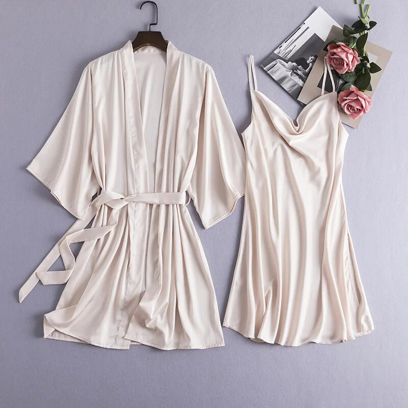 Naiste seksikas kimono hommikumantli komplektid V-kaelusega öösärk Hommikumantel Pruudi pesu Magamissärkid M-XL magamisriided Öörõivad vabaaja kodurõivad