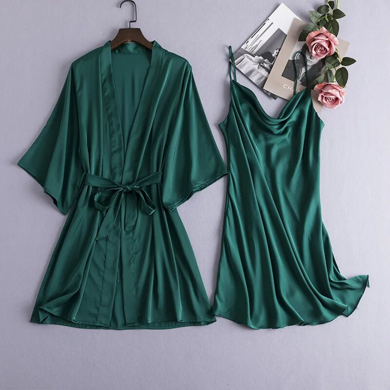 Naiste seksikas kimono hommikumantli komplektid V-kaelusega öösärk Hommikumantel Pruudi pesu Magamissärkid M-XL magamisriided Öörõivad vabaaja kodurõivad