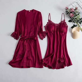 2023 Καλοκαιρινό Φθινόπωρο Γυναικείες Πυτζάμες Σέξι δύο τεμαχίων Ice Silk Φορέματα πιτζάμα με μεγάλα μανίκια με μαξιλαράκια στο στήθος για εξωτερικά ρούχα