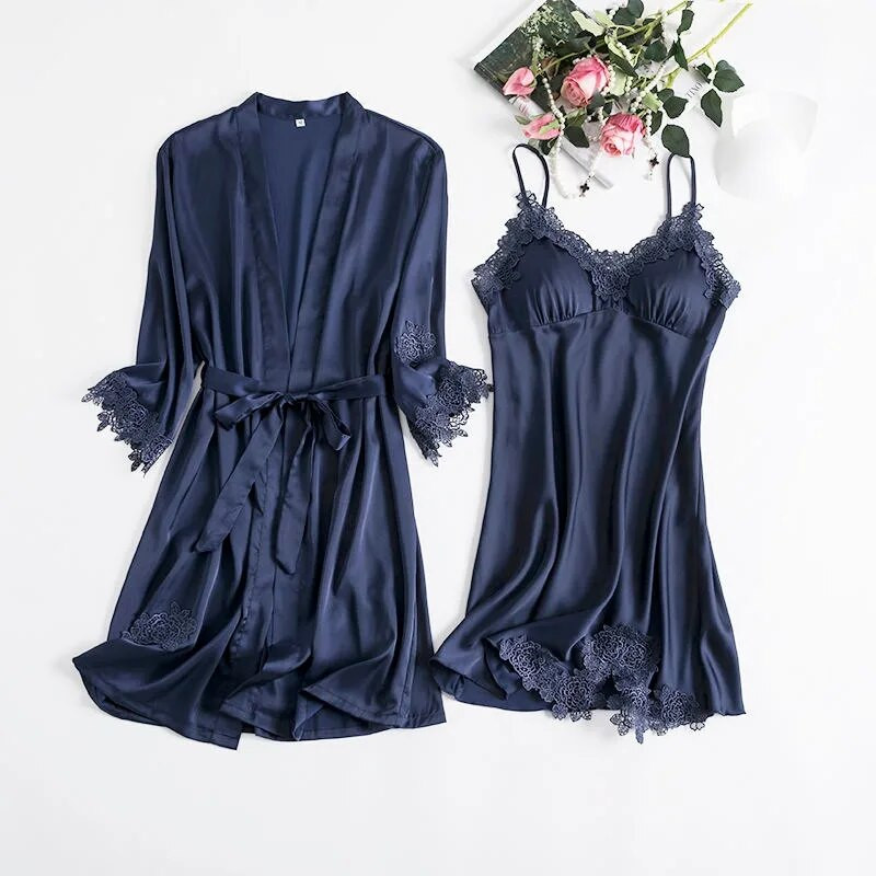 2023 Καλοκαιρινό Φθινόπωρο Γυναικείες Πυτζάμες Σέξι δύο τεμαχίων Ice Silk Φορέματα πιτζάμα με μεγάλα μανίκια με μαξιλαράκια στο στήθος για εξωτερικά ρούχα