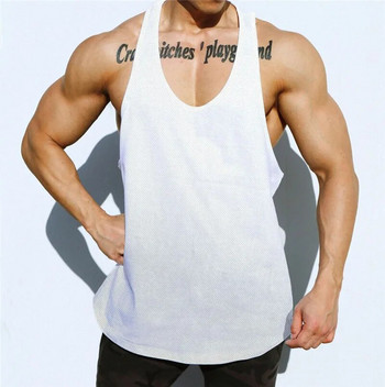 Γιλέκο τρεξίματος καλοκαιρινά ενδύματα γυμναστικής Ανδρικές μπλούζες ρεζερβουάρ αναπνεύσιμο πλέγμα Bodybuilding Stringer Μυϊκό αμάνικο μονό