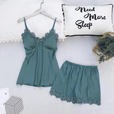 Šviesiai žalios moteriškos 2 vnt viskozės chalatų rinkiniai Seksualūs naktiniai chalatai ir šortai pižamos kostiumas miegui Vasaros poilsio naktiniai drabužiai namuose