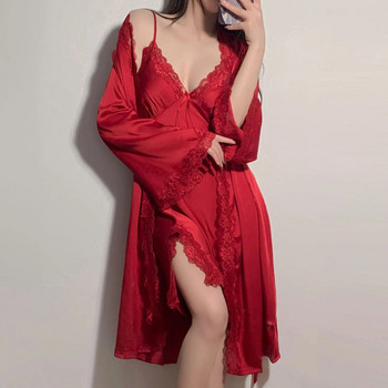 Twinset σετ ρόμπας Σέξι δαντελένιο μπουρνούζι Γυναικείο νυχτικό Νυχτικά Σαλόνια Νέα καλοκαιρινά γυναικεία υπνοδωμάτια Rayon Home Φόρεμα
