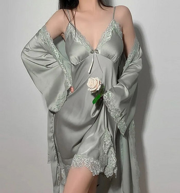 Twinset σετ ρόμπας Σέξι δαντελένιο μπουρνούζι Γυναικείο νυχτικό Νυχτικά Σαλόνια Νέα καλοκαιρινά γυναικεία υπνοδωμάτια Rayon Home Φόρεμα