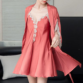 Moteriškas chalatas, dviejų dalių komplektas. Seksualus, nėriniuotas miegui skirtas marškinys, kelnaitės, naktinis marškinys Laisvas, laisvalaikis viskozė chalatas Namų suknelė