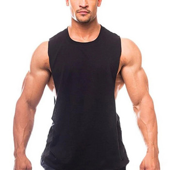 Σέξι ανδρικές μπλούζες για τρέξιμο για τρέξιμο για τζόκινγκ Βαμβακερό αμάνικο γιλέκο σπαστό στο πλάι Αναπνεύσιμο γυμναστήριο Μυϊκό Bodybuilding Μονό