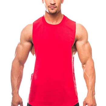 Σέξι ανδρικές μπλούζες για τρέξιμο για τρέξιμο για τζόκινγκ Βαμβακερό αμάνικο γιλέκο σπαστό στο πλάι Αναπνεύσιμο γυμναστήριο Μυϊκό Bodybuilding Μονό