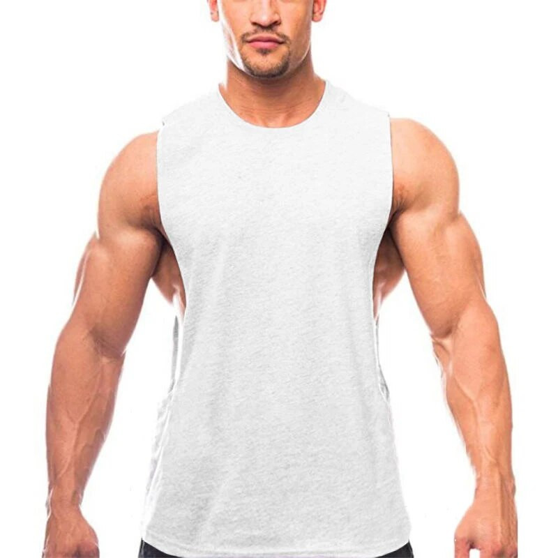 Σέξι ανδρικές μπλούζες για τρέξιμο για τρέξιμο για τζόκινγκ Βαμβακερό αμάνικο γιλέκο σπαστό στο πλάι Αναπνεύσιμο γυμναστήριο Μυϊκό Bodybuilding Μονό