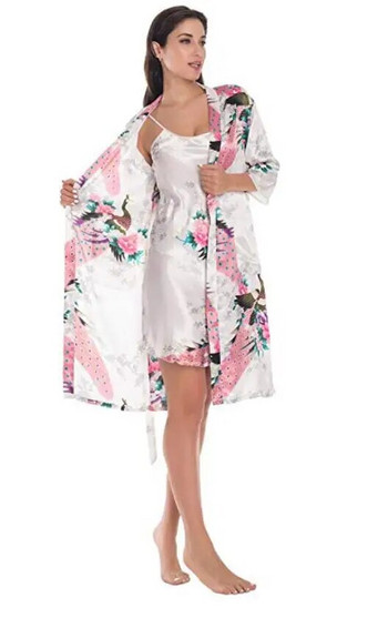 Модно дамско лятно мини кимоно халат Дамска рокля за баня от коприна Нощница юката Спално облекло Спално риза Pijama Mujer Размер M-XL