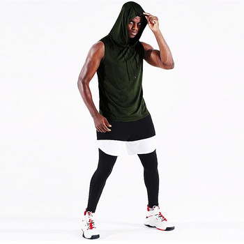 Ανδρικό γιλέκο τρεξίματος με κορδόνι Νέο καλοκαιρινό αμάνικο πουκάμισο γυμναστικής για γυμναστήριο Ice silk Fitness Bodybuilding Tank Tops ελαστική κουκούλα προπόνησης