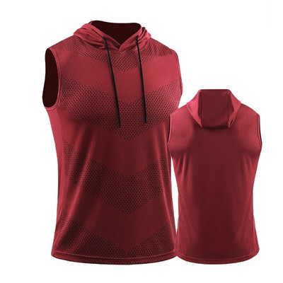 Vyrų bėgimo liemenė su gobtuvu Nauji vasaros sporto salės treniruočių marškinėliai be rankovių ledo šilko kūno rengybos viršutinės kūno dalies elastinės treniruočių viršus su gobtuvu