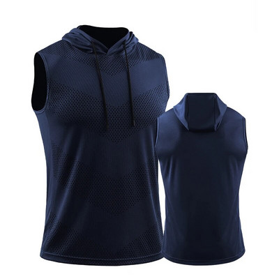 Vyrų bėgimo liemenė su gobtuvu Nauji vasaros sporto salės treniruočių marškinėliai be rankovių ledo šilko kūno rengybos viršutinės kūno dalies elastinės treniruočių viršus su gobtuvu