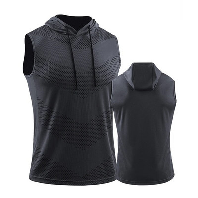 Vyrų bėgimo liemenė su gobtuvu Nauji vasaros sporto salės treniruočių marškinėliai be rankovių ledo šilko kūno rengybos viršutinės kūno dalies elastinės treniruočių viršus su gobtuvu