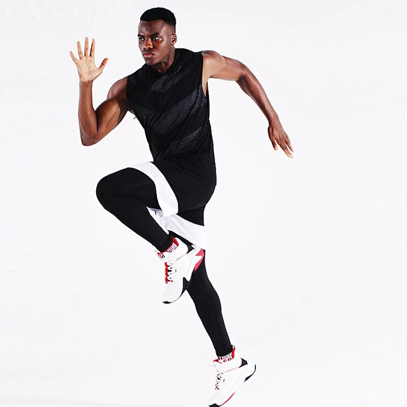 Vyrų bėgimo liemenė su gobtuvu Nauji vasaros sporto salės treniruočių marškinėliai be rankovių ledo šilko kūno rengybos viršutinės kūno dalies elastinės treniruočių viršus su gobtuvu