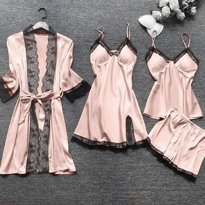 Magamispidžaama ööriided pitsist magamisriided, naiste komplektid, satiinist salongirihm 4 koos vedruga rinnakorviga pidžaama pidžaama siiditükid