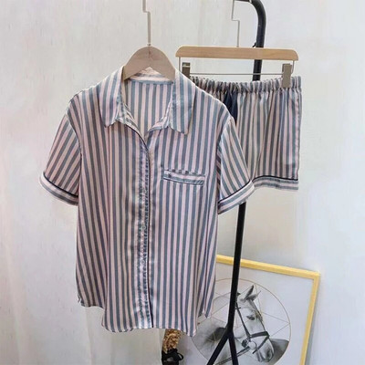 Satino šilko pižamų rinkinys moterims 2 dalių trumpomis rankovėmis miegui Naktiniai rūbai pižamos moteriški vasariniai šortai poilsio drabužiai namų drabužiai