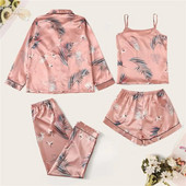 2023 Γυναικεία Σετ Πυτζάμες Σατέν Πυτζάμες Μεταξωτό 4 τεμάχια Νυχτικά Πυτζάμες Λουράκι Δαντέλα Sleep Lounge πιτζάμα με μαξιλαράκια στο στήθος