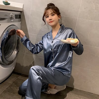 Suures suuruses siidist pidžaamad naiste soliidsed armsad pidžaamad naistele suvised öörõivad pidžaama kaheosaline komplekt, satiinist siidist pidžaamad, puhkeriided