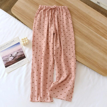 Дамски панталони от памучна креп пижама Свободна кройка Еластична талия Долнище за сън Дишащо и удобно облекло за домашно облекло