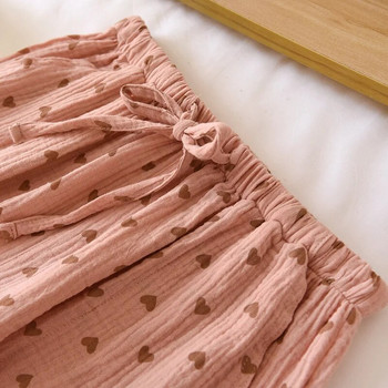 Дамски панталони от памучна креп пижама Свободна кройка Еластична талия Долнище за сън Дишащо и удобно облекло за домашно облекло