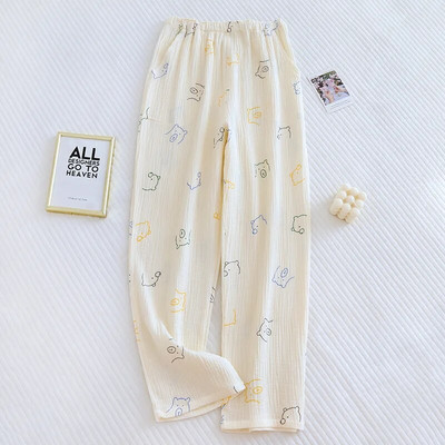 Nova pamučna jednostavna udobna široka kućna pidžama Hlače za žene Raznobojni cvijet s džepovima sa strane Slatke hlače za spavanje