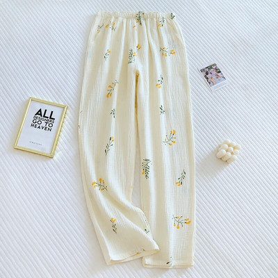 Nova pamučna jednostavna udobna široka kućna pidžama Hlače za žene Raznobojni cvijet s džepovima sa strane Slatke hlače za spavanje