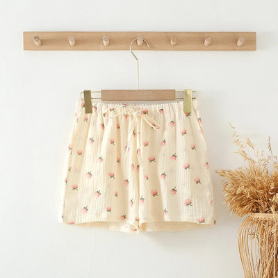 Spausdinti medvilniniai moteriški šortai Vasariniai plono audinio šoninės kišenės ir juosmens raišteliai trumpos kelnės Šaunios namų moteriškos miegui skirtos kelnės