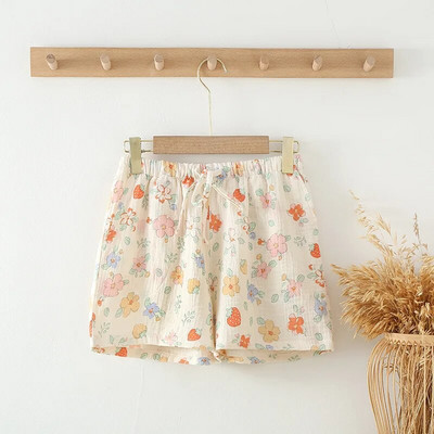 Spausdinti medvilniniai moteriški šortai Vasariniai plono audinio šoninės kišenės ir juosmens raišteliai trumpos kelnės Šaunios namų moteriškos miegui skirtos kelnės