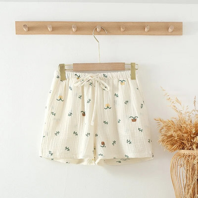 Spausdinti medvilniniai moteriški šortai Vasariniai plono audinio šoninės kišenės ir juosmens raišteliai trumpos kelnės Šaunios namų moteriškos miegui skirtos kelnės