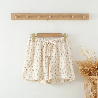 Spausdinti medvilniniai moteriški šortai Vasariniai plono audinio šoninės kišenės ir juosmens raišteliai trumpos kelnės Šaunios namų moteriškos miegui skirtos kelnės