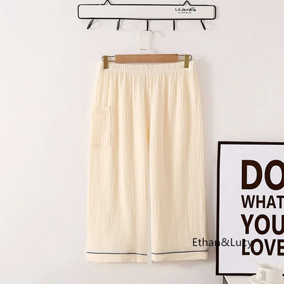 Pavasarį ir vasarą Naujausios moteriškos medvilninės plačios kojos Capris Naminiai drabužiai Moteriškos kelnės Vienspalvės pižamos moteriškos kelnės