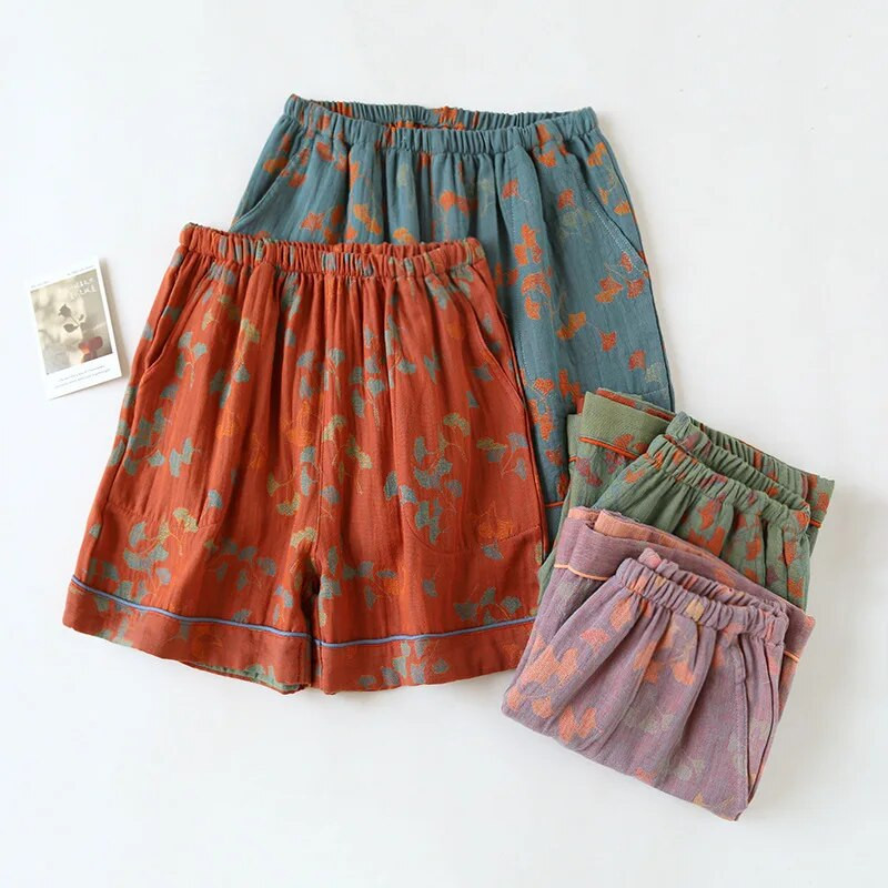 Žakardiniais raštais marginti pižamos šortai moterims, ploni ir laisvi vasariniai medvilniniai laisvalaikio drabužiai miegui Moteriški vasariniai šortai