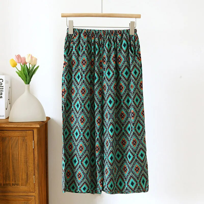 Ljetne pamučne modne printane ženske kapri kućne hlače 2023. Pijama Mujer široke hlače s cvjetnim uzorkom, ženske pidžame